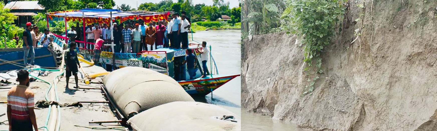 মির্জাপুরে বংশাই নদীর ভাঙ্গন রোধে এমপি-ইউএনওর সহায়তায় ফেলা হচ্ছে জিও ব্যাগ
